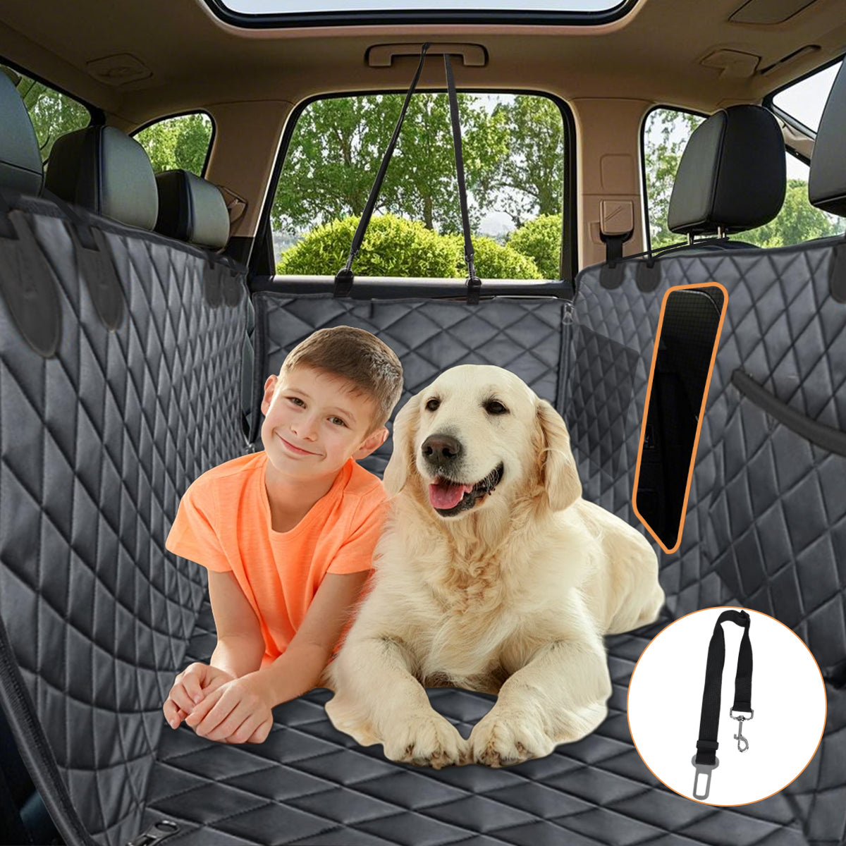 Dog Car Seat Cover for Back Seat,Icy & Warm Reversible Hard Bottom Car Seat Cover for Dogs, Waterproof Backseat Extender for Dogs Can Withstand 220lbs, Suitable for Truck & SUV