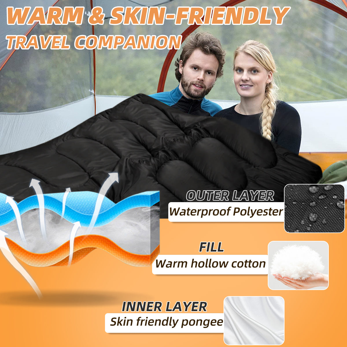 Double Sleeping Bags for Adults, 2 Person Camping Sleeping Bag for Cold Weather & Warm, Queen Size Sleeping Bag with 2 Pillow, Sleep Bag for Camping, Hiking, Backpacking