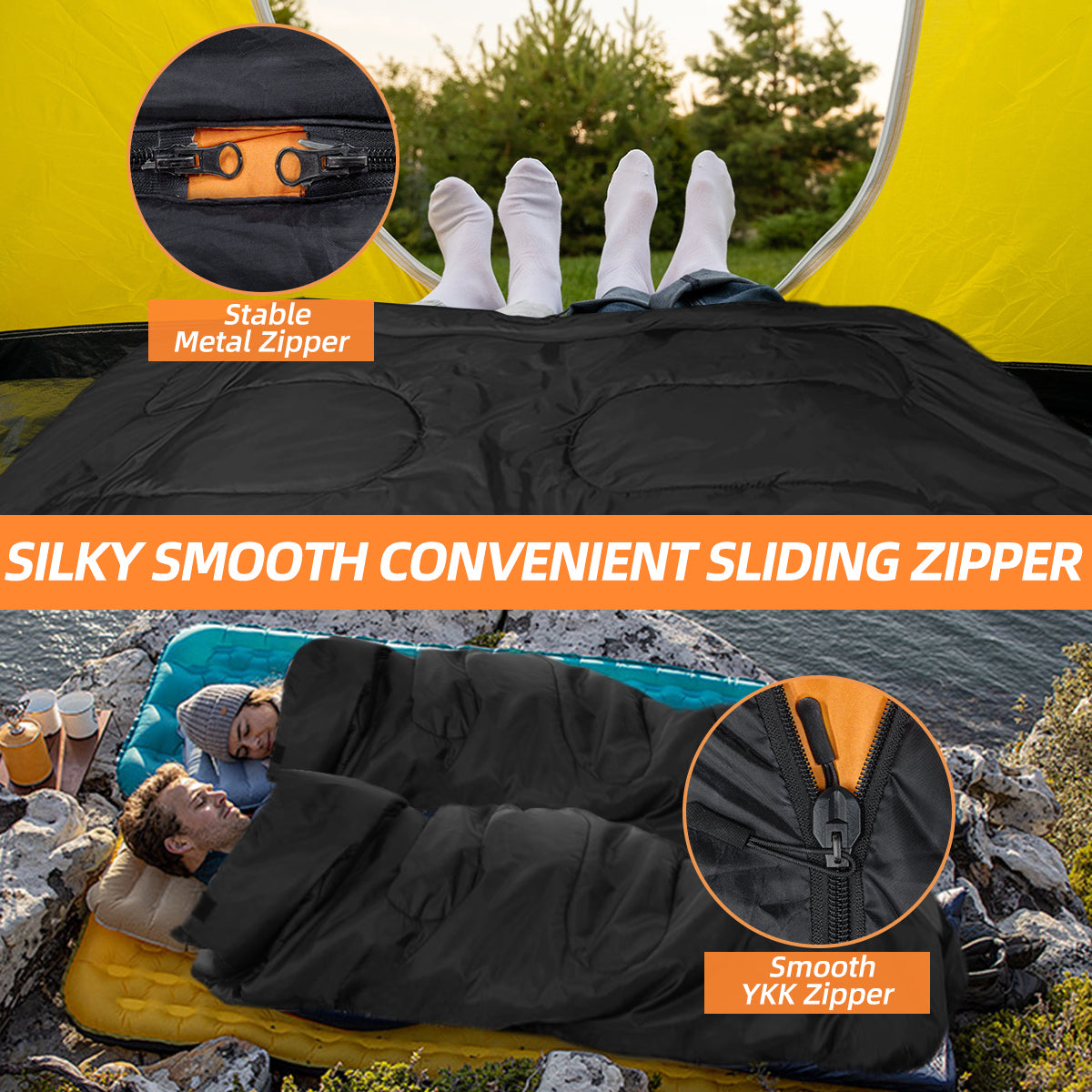 Double Sleeping Bags for Adults, 2 Person Camping Sleeping Bag for Cold Weather & Warm, Queen Size Sleeping Bag with 2 Pillow, Sleep Bag for Camping, Hiking, Backpacking