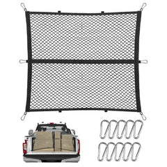 Cargo Net for Pickup Truck Bed, High Elastic Truck Netting for Cargo, Mesh Organizer 4'x 4' Stretching to 8 'x 8' with 10 Mountaineering Buckles, Compatible with Truck, Trailer, Pickup, GMC, SUV