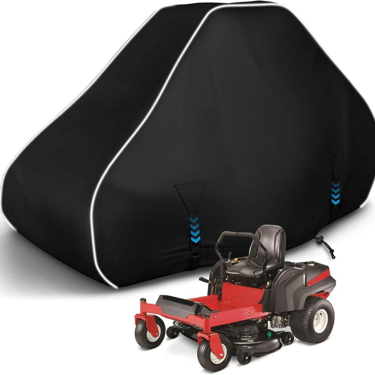 600D Zero Turn Lawn Mower Cover with Reflective Strip (79×46×55 Inch/Black)