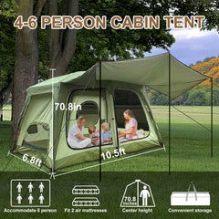 4-6 Person Camping Tent Waterproof, Ventilated Cabin Tents for Camping with Double Door, Easy Setup Large Family Tent with Rainfly, Storage Bag, Big camp Tents for Outdoor Camping, Picnic, Hiking