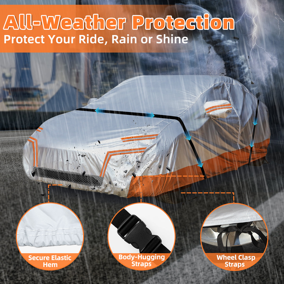 Car Cover Custom fit Tesla Model-Y with Cab Door Zipper, Car Cover Waterproof All Weather with Ventilated Mesh Charging Port Door