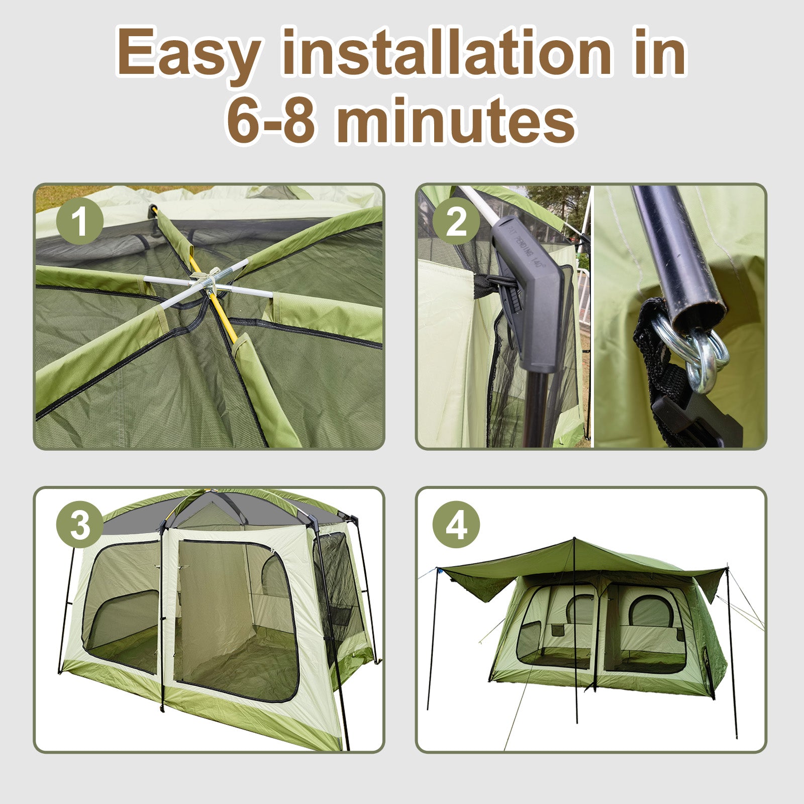 4-6 Person Camping Tent Waterproof, Ventilated Cabin Tents for Camping with Double Door, Easy Setup Large Family Tent with Rainfly, Storage Bag, Big camp Tents for Outdoor Camping, Picnic, Hiking