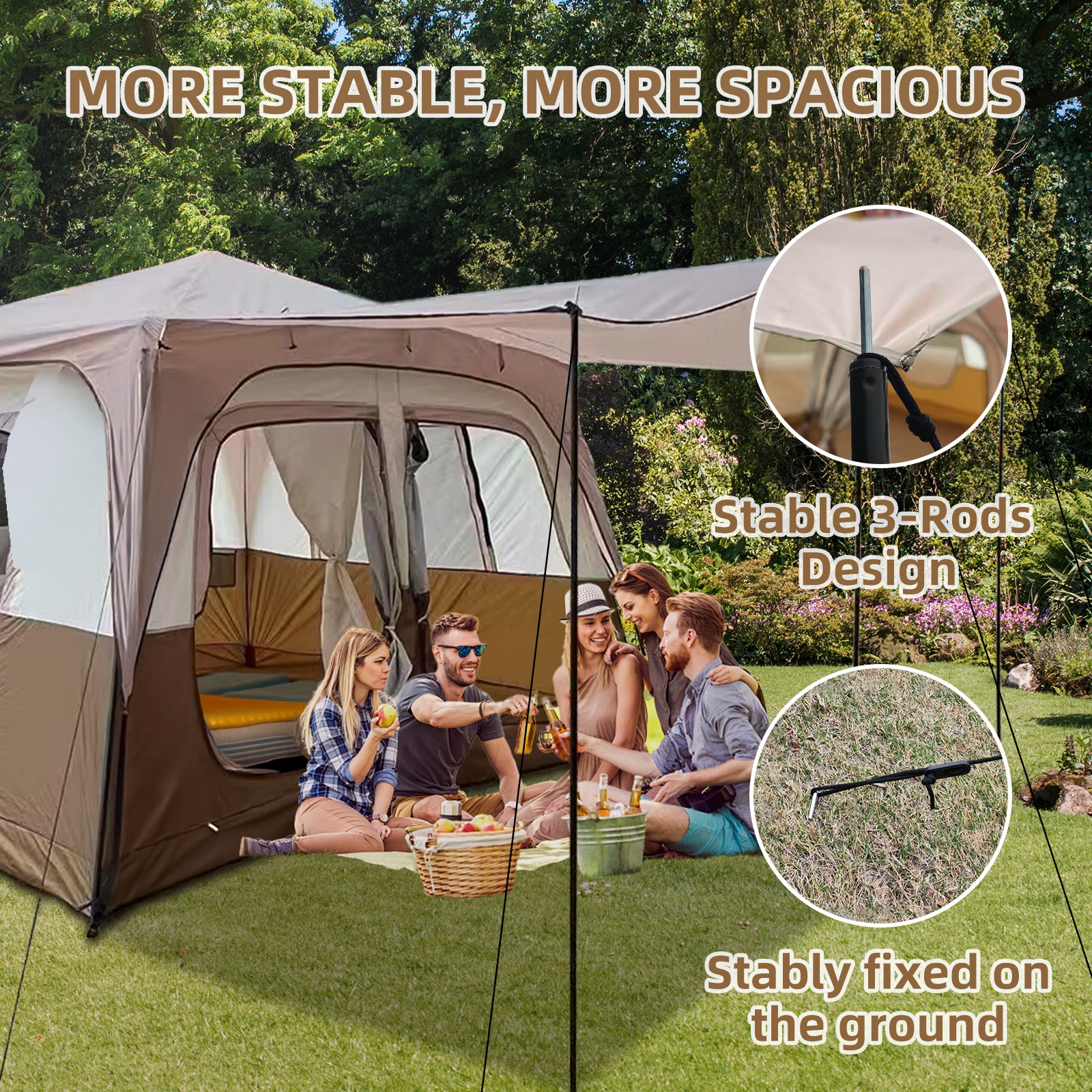 8 Person Instant Cabin Tents, Large Waterproof Tents for Camping, Family Tent Include Pre Installed Pole for Easy Installation, Storage Bag, Rainfly, 2 Mesh Door, Big Tent for Picnic, Hiking Party