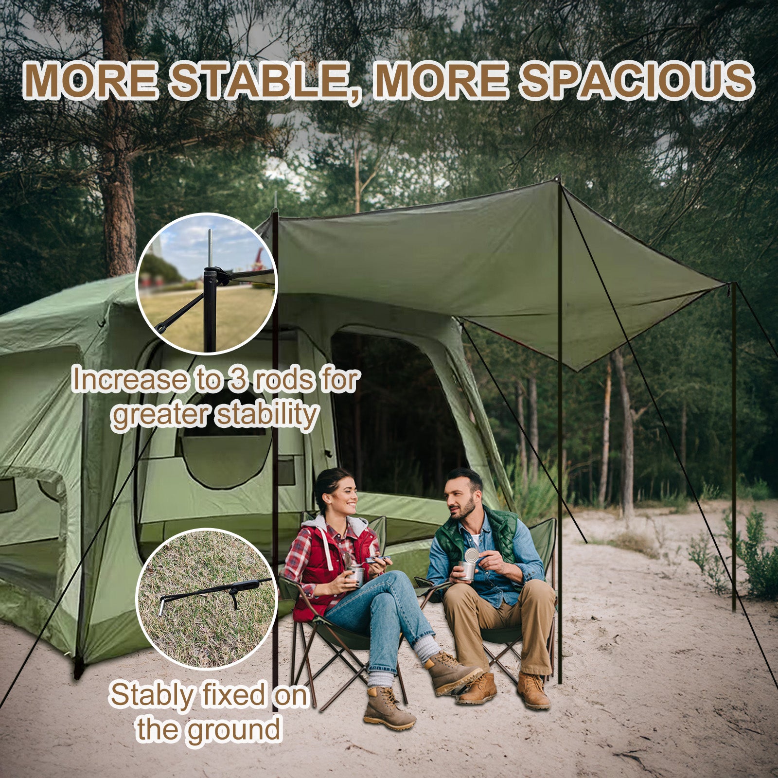 4-6 Person Camping Tent Waterproof, Ventilated Cabin Tents for Camping with Double Door, Easy Setup Large Family Tent with Rainfly, Storage Bag, Big camp Tents for Outdoor Camping, Picnic, Hiking