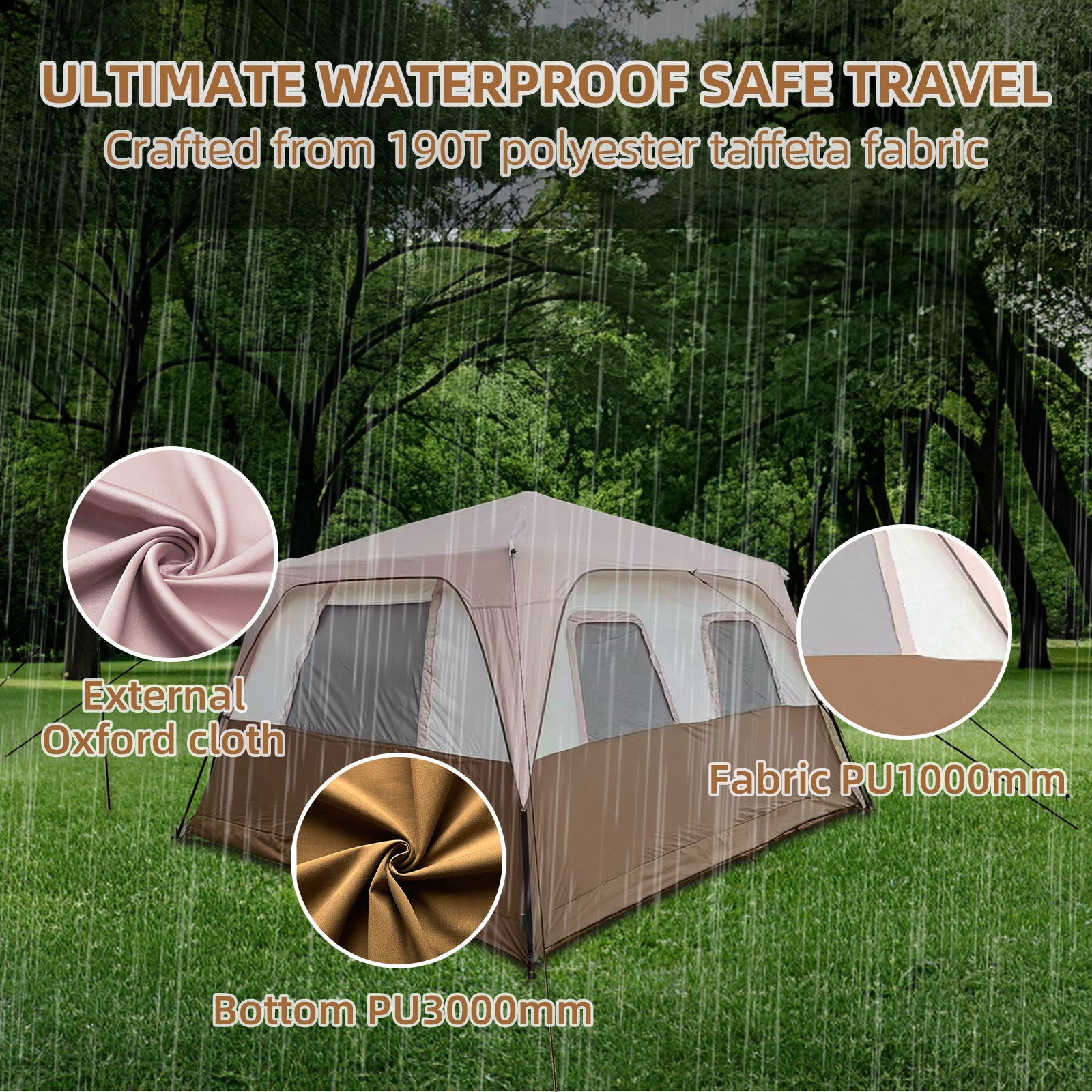 8 Person Instant Cabin Tents, Large Waterproof Tents for Camping, Family Tent Include Pre Installed Pole for Easy Installation, Storage Bag, Rainfly, 2 Mesh Door, Big Tent for Picnic, Hiking Party