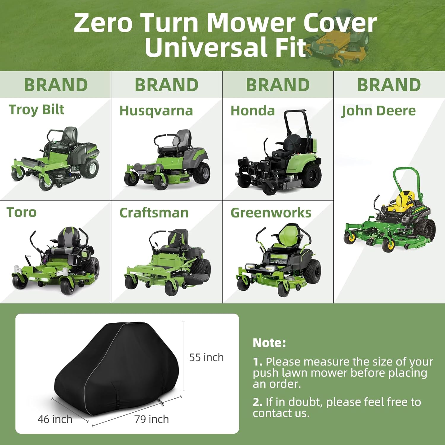 600D Zero Turn Lawn Mower Cover with Reflective Strip (79×46×55 Inch/Black)