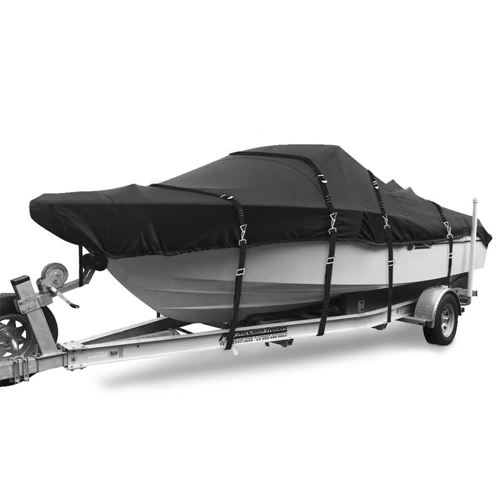 900D Marine Grade Fade and Tear Resistant Boat Cover，Heavy-Duty Waterproof and UV-Proof Boat Covers，Full Metal Fittings Trailerable Boat Cover Fits V-Hull,Tri-Hull,Runabout