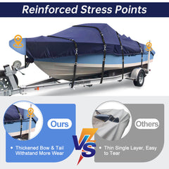 900D Marine Grade Fade and Tear Resistant Boat Cover，Heavy-Duty Waterproof and UV-Proof Boat Covers，Full Metal Fittings Trailerable Boat Cover Fits V-Hull,Tri-Hull,Runabout